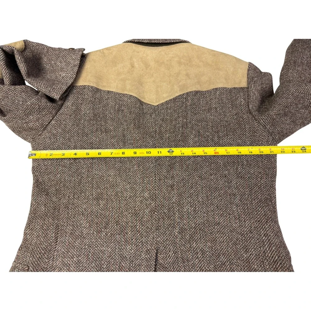 Pendleton Mens Brown Wool Herringbone Western Blazer Suede Yoke Elbow Patch 42L‎